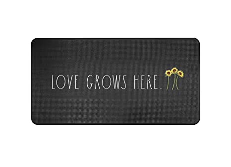 Rae Dunn Anti Fatigue Mat for Standing ‘Love Grows Here’ - 20 Inch x 30 Inch - Cushion Foam Rubber Kitchen Mat for Floor - Non Skid Non Slip Pad for Back Pain, Knee Support, Foot Comfort