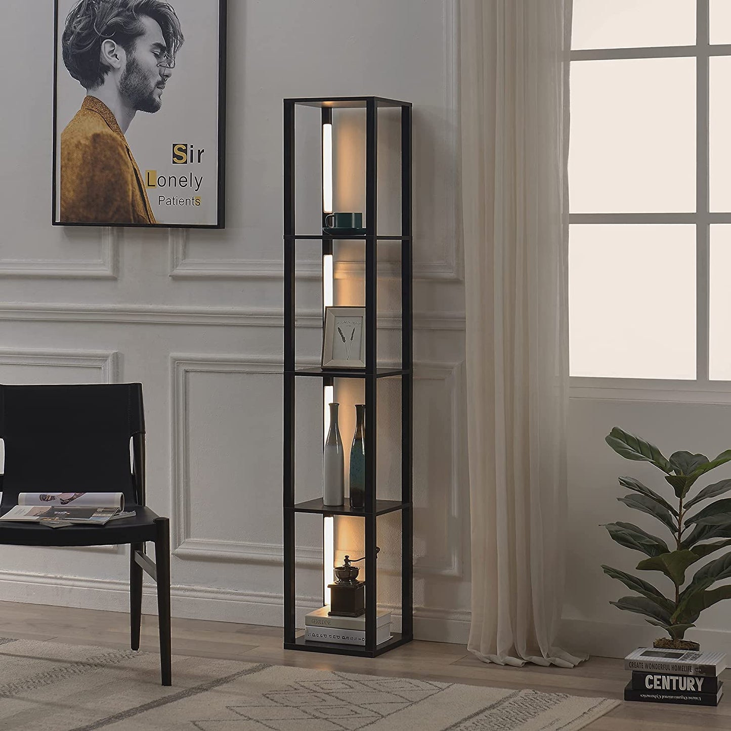 FENLO Fancy Display Shelves with LED Floor Lamp
