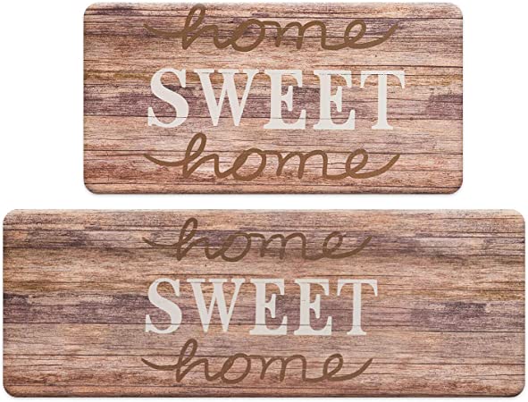 ROSMARUS Sweet Home Kitchen Rug Set 2 Pieces, Cushioned Anti-Fatigue Kitchen Floor Mats Waterproof Easy to Clean Comfort Standing Kitchen Mat Set (Teal)