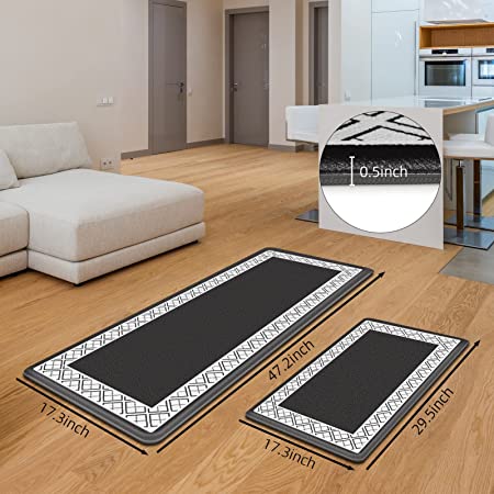 FITHOME Anti Fatigue Kitchen Mat, 2PCS Cushioned Mats for Kitchen Floor/Laundry Room/Office, Waterproof Comfort Rugs at Home (17.3'' x 47.2'' + 17.3'' x 29.5'' )