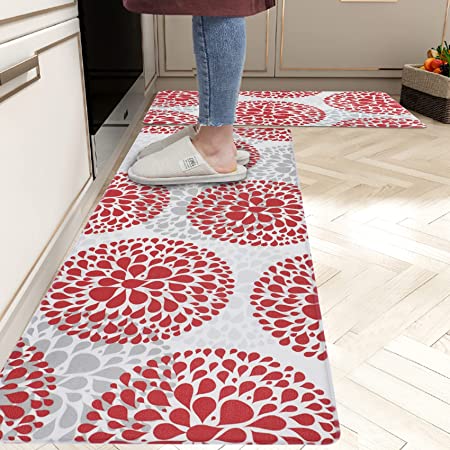 Homcomoda Cushioned Anti Fatigue 2 Piece Set Kitchen Rugs Non Slip PVC Waterproof Kitchen Floor Mats Heavy Duty Comfort Foor Mat for Kitchen Standing Desk Laundry 17.3"x28"+17.3"x47"