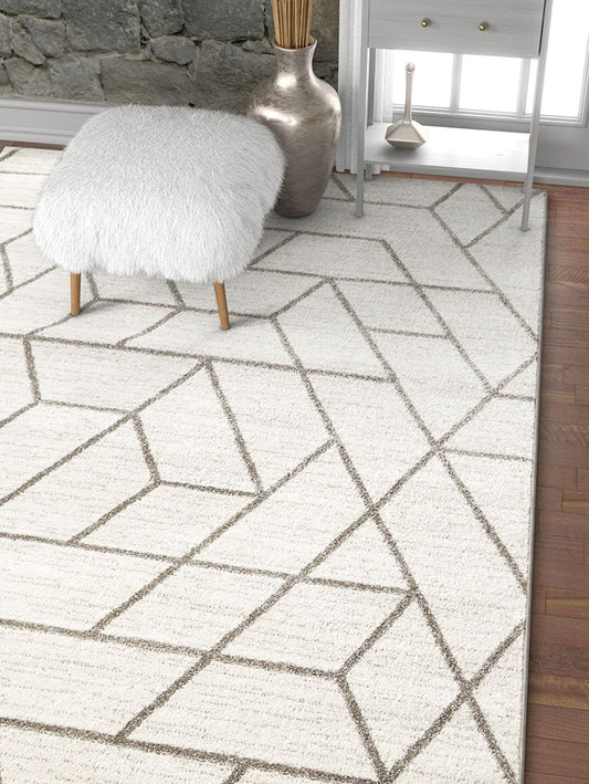 Modern Geometric Angles Tiles Ivory Area Rugs