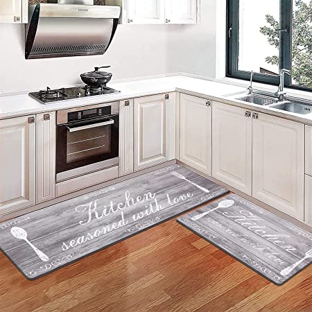 Kitchen Mats Set of 2 - Non Skid Washable