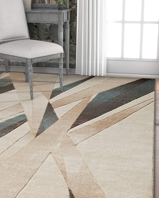 Modern Geometric Soft Blue Beige Comfy Hand Carved Area Rugs