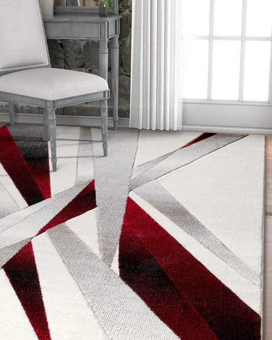 Modern Geometric Red White Comfy Hand Carved Area Rugs