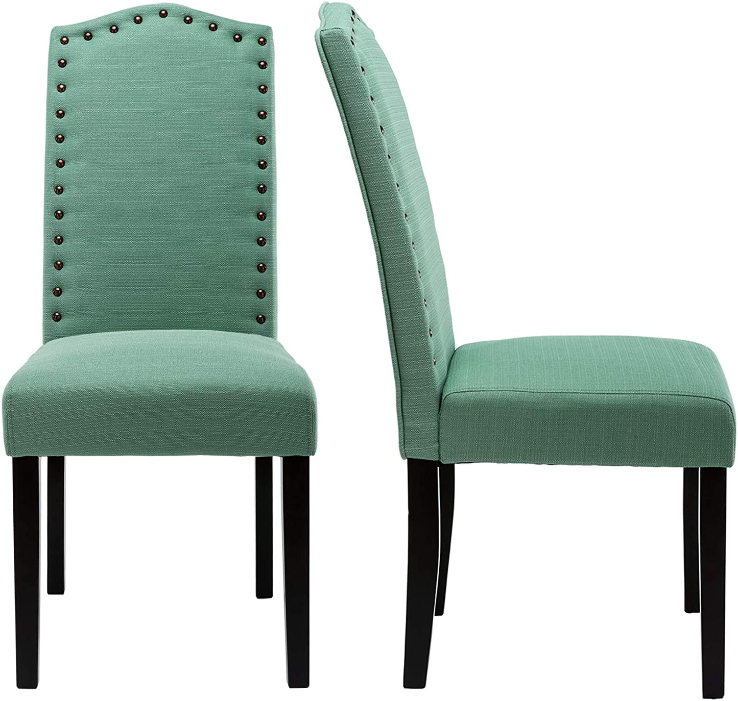 Set of 2 Luxurious Fabric Dining Chairs with Copper Nails and Solid Wood Legs (Light Gray)