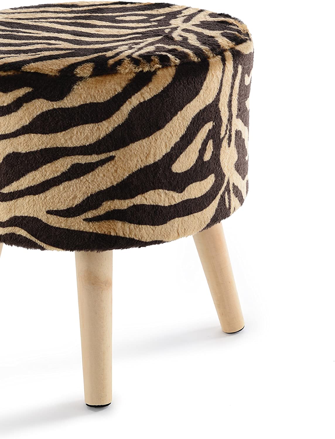 Collection Tiger Stripe Ottoman and Footstool 13" Round Decorative Faux Fur Stool