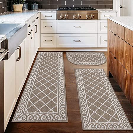 Vintage Geometric Printed Kitchen Rugs - Absorbent, Non-slip
