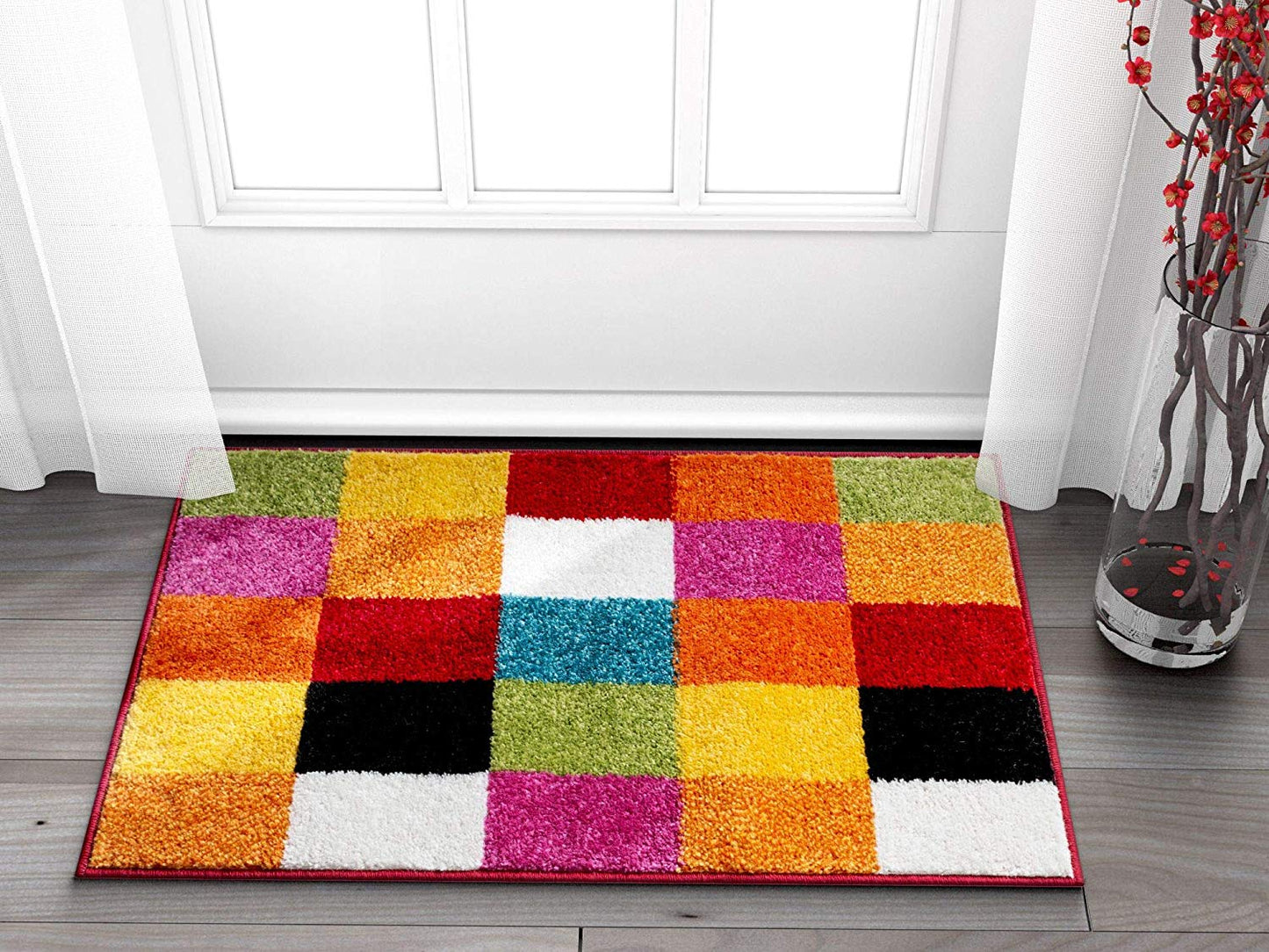 Geometric Squares Bright Multi-color Area Rugs