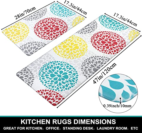 2 PCS Kitchen Rugs, Cushioned Anti Fatigue Kitchen Non-Slip Desk