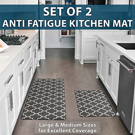 ComfiLife Kitchen Mats for Floor (2 PCs) – Cushioned Anti Fatigue Kitchen Rug for Comfortable Standing – Waterproof, Easy Clean, Non-Slip, Thick Kitchen Mat Set for Home, Office, Sink, Laundry (Gray)