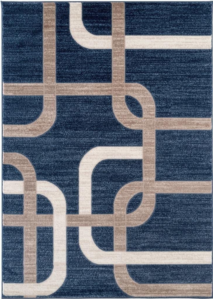 Interlocking Modern Blue Soft Area Rug