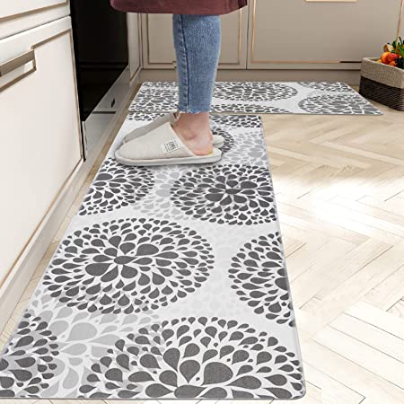 Homcomoda Cushioned Anti Fatigue 2 Piece Set Kitchen Rugs Non Slip PVC Waterproof Kitchen Floor Mats Heavy Duty Comfort Foor Mat for Kitchen Standing Desk Laundry 17.3"x28"+17.3"x47"