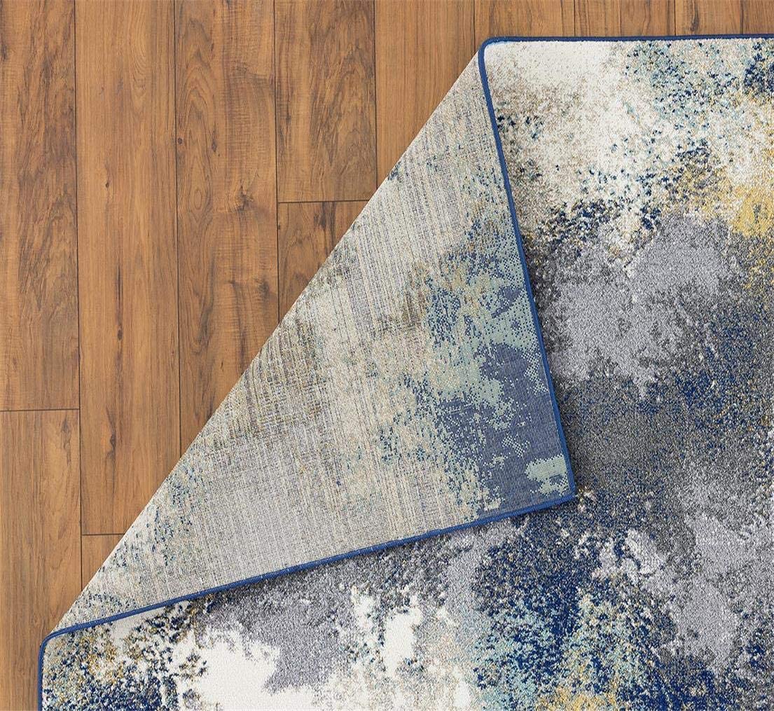 Beverly Collection Modern Soft Abstract Blue Gold Grey Area Rug