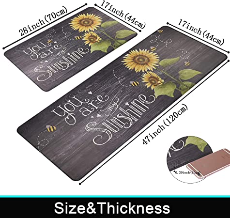 2 Piece Cushioned Kitchen Rugs and Mats Sunflower Spring Anti Fatigue Kitchen Mat Set Non Slip Waterproof PVC Standing Kitchen Runner Mat 17”x28”+17”x47”