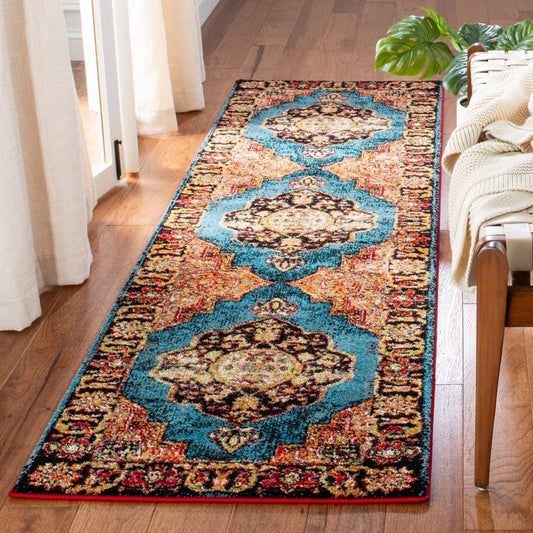 Oriental Persian Distressed Area Rug , Gold/Light Blue