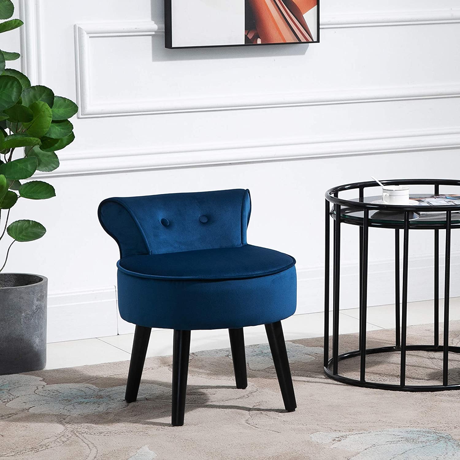 Modern Small Leisure Chair Upholstered Footstool Ottoman, Button Tufted Armless Club Chair Wingback Chair with Low Back, Velvet Style Fabric and