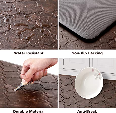 WISELIFE Kitchen Mat Cushioned Anti Fatigue Floor Mat,17.3"x28", Thick Non Slip Waterproof Kitchen Rugs and Mats,Heavy Duty Foam Standing Mat for Kitchen,Floor,Home,Office,Desk,Sink,Laundry, Brown
