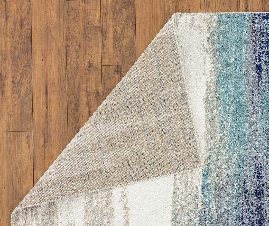 Sky Collection Modern Abstract Grey Cream Blues Soft Area Rug