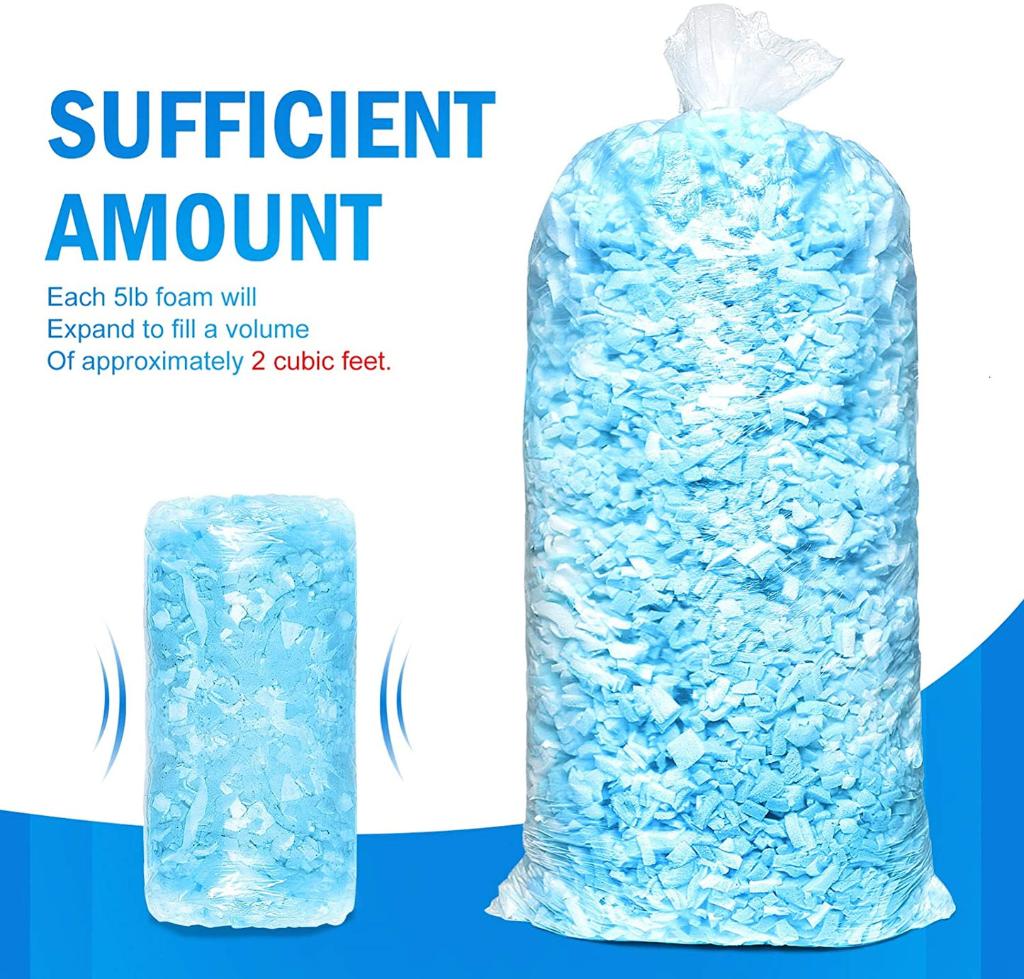  6 Pcs Bean Bag Filler Bulk Foam Shredded Memory Foam Filling  Pillow Dog Beds Chairs Cushions and Arts Crafts, 5lb Per Pack (Blue) : Home  & Kitchen