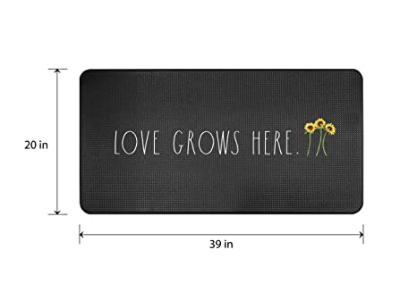 Rae Dunn Anti Fatigue Mat for Standing ‘Love Grows Here’ - 20 Inch x 30 Inch - Cushion Foam Rubber Kitchen Mat for Floor - Non Skid Non Slip Pad for Back Pain, Knee Support, Foot Comfort