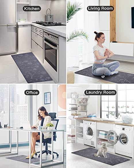 Kitchen Rugs and Mats Cushioned Anti Fatigue, WHTOR 2 PCS Non Skid Kitchen Runner Rugs, Waterproof Memory Foam Kitchen Floor Mat, Standing Desk Mat for House, Sink, Office, Kitchen (Gray)