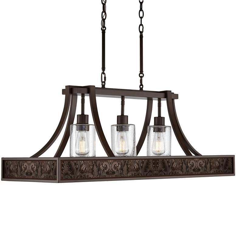 Embossed Faux Leather 36" Wide Kitchen Island Light Pendant