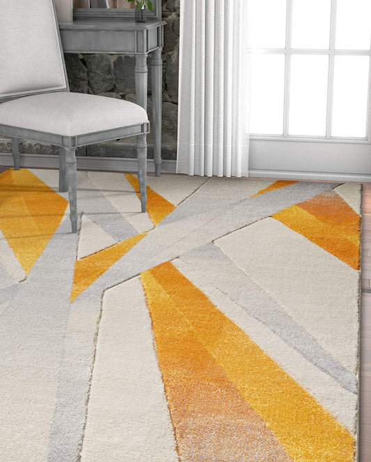 Modern Geometric Orange Yellow Ivory Comfy Hand Carved Area Rugs