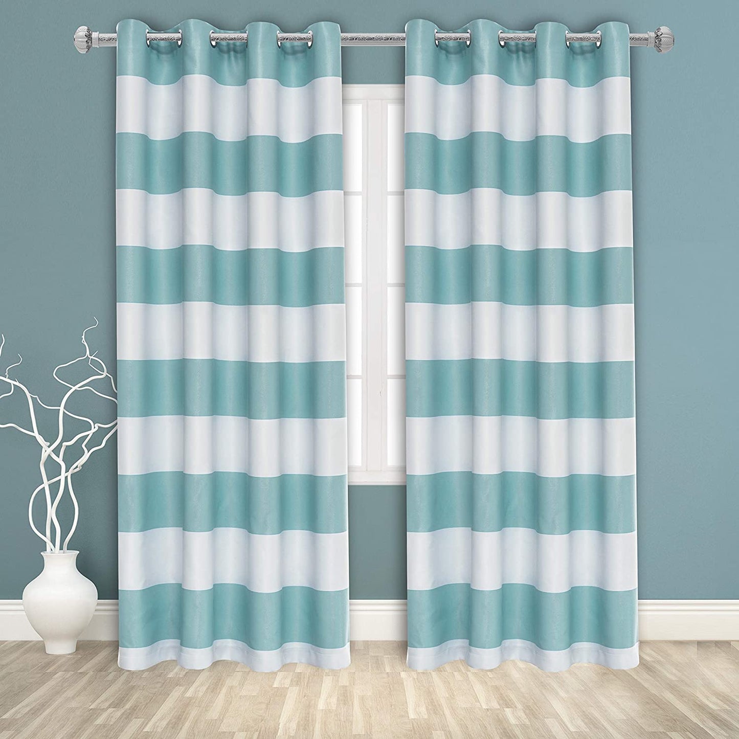 Stripe Window Curtains for Bedroom - Grommet Room Darkening Curtain, Thermal Insulated, Noise Reducing and Light Blocking Drapes 2 Panels