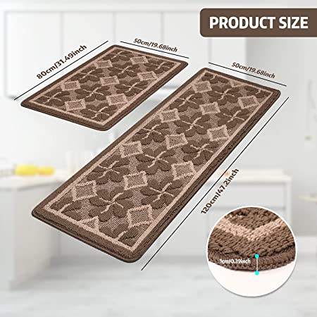 47x19 Inch/31x19 Inch Kitchen Mat Rugs Made of Polypropylene 2 Pack Soft Kitchen Rug Set Specialized in Anti Slippery and Machine Washable for Home Kitchen, Grey