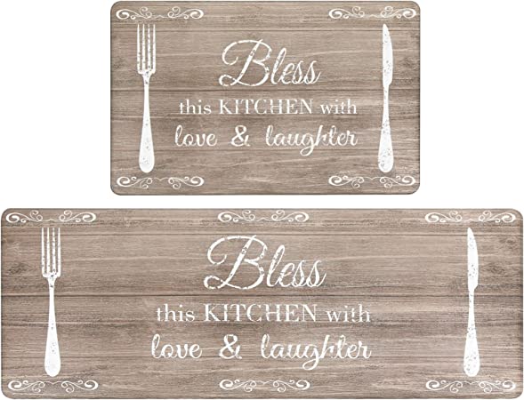 Pauwer Kitchen Rugs Set of 2 Cushioned Kitchen Mat Anti Fatigue Kitchen Mats for Floor Farmhouse Kitchen Runner Rugs and Mats Non Skid Washable Waterproof PVC Foam Kitchen Area Rug Runner