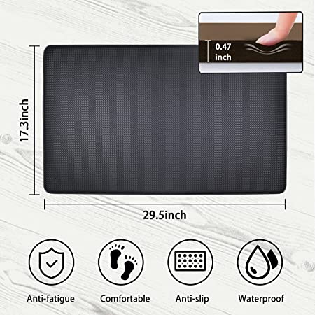 Black Kitchen Mat Kitchen Rug -Comfort Anti Fatigue Kitchen Mat for Kitchen Floor,Non-Slip Waterproof Kitchen Mat,PVC,Cushioned Rug Standing with Good Support for Feet, Use for Kitchen,Laundry,Sink