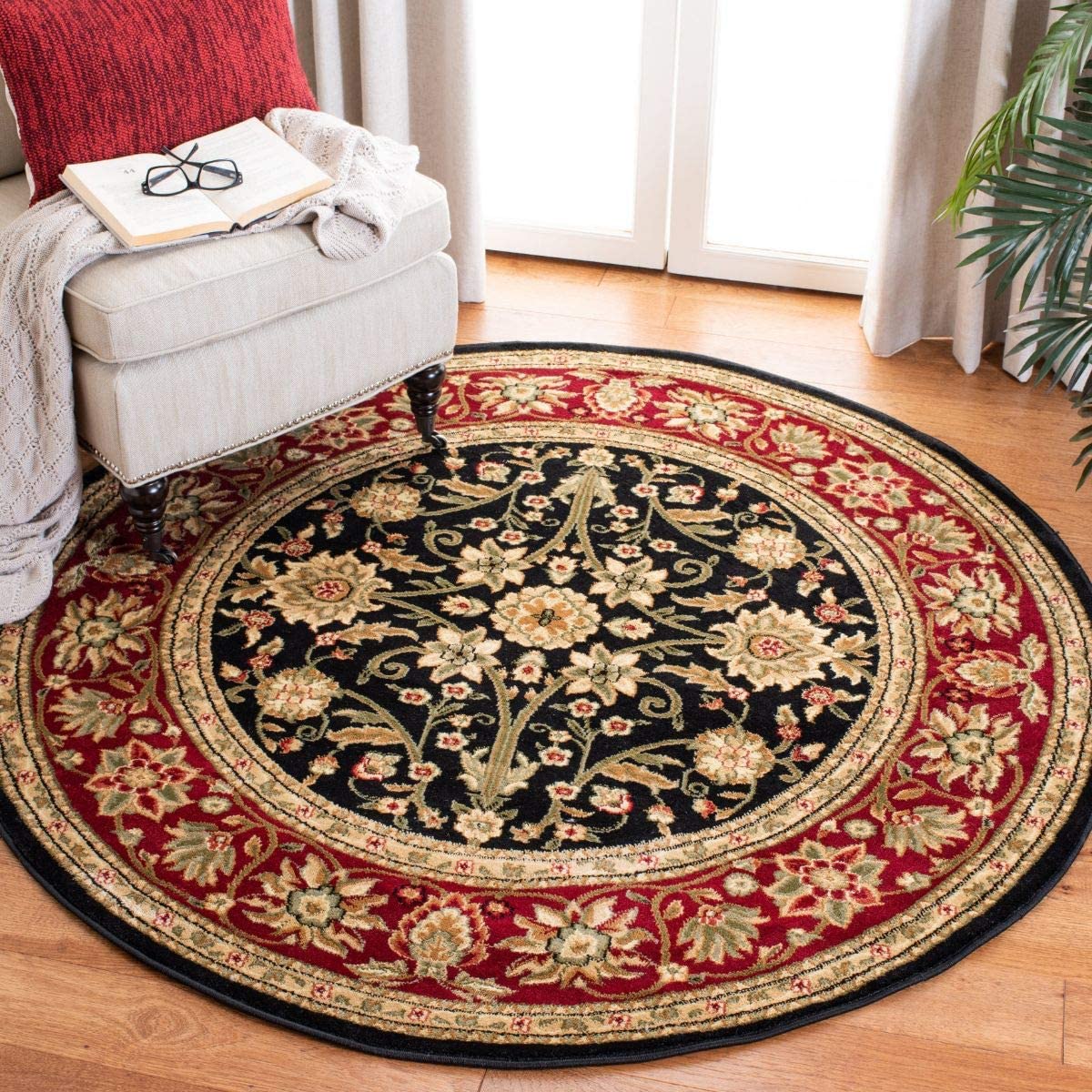 Lyndhurst Collection Traditional Oriental Non-Shedding Stain Resistant Living Room Bedroom Soft Area Rug Black / Red