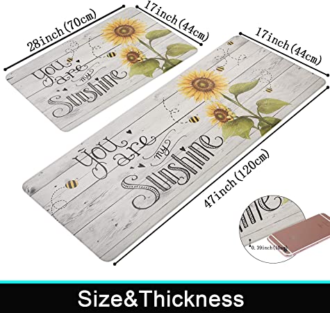 2 Piece Cushioned Kitchen Rugs and Mats Sunflower Spring Anti Fatigue Kitchen Mat Set Non Slip Waterproof PVC Standing Kitchen Runner Mat 17”x28”+17”x47”