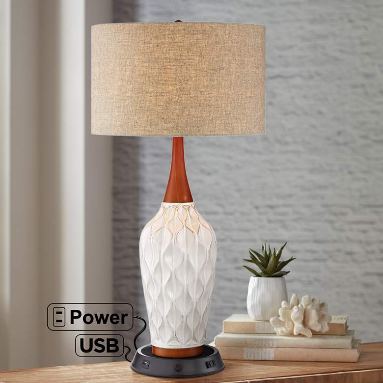 Rocco Ceramic Table Lamp with Dimmable USB Workstation Base