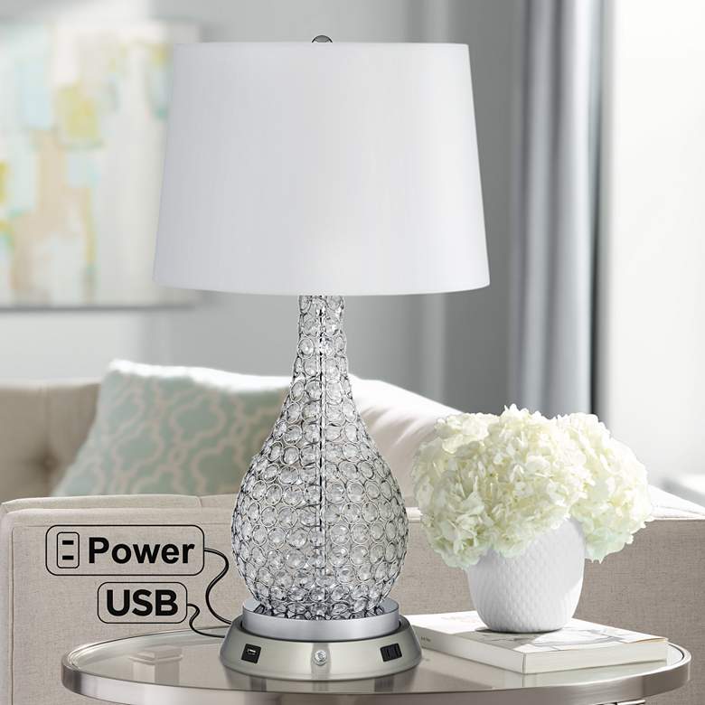 Kasey Beaded Table Lamp with Dimmable USB Workstation Base