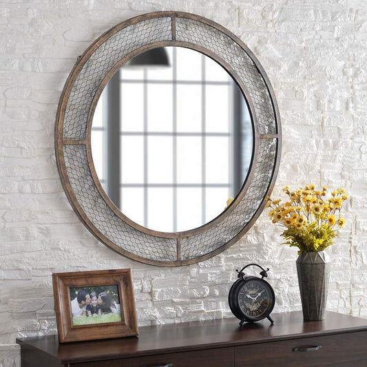 Kenroy Home Grover Weathered Brown 34" Round Wall Mirror