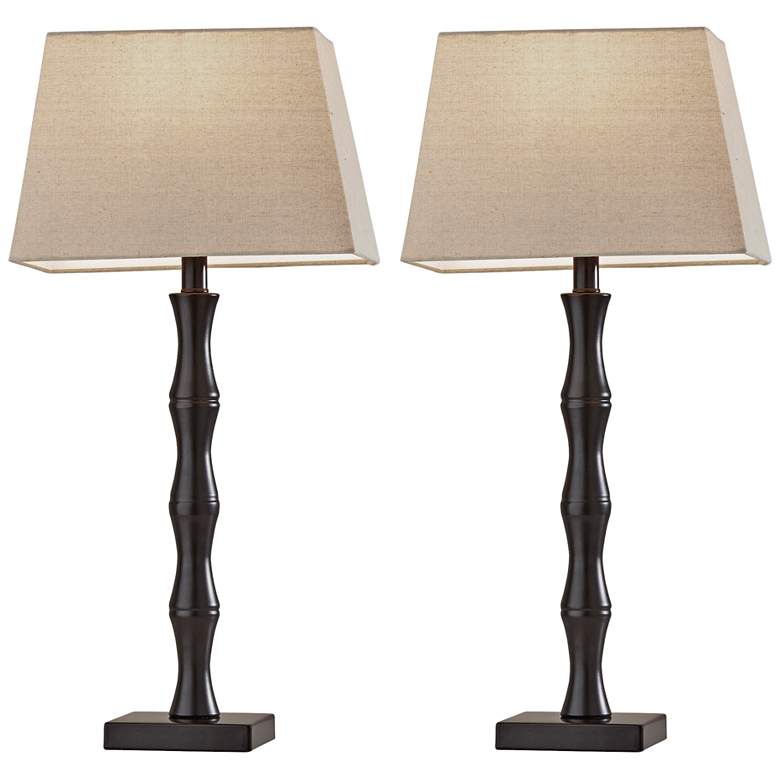 Bamboo Black Finish Table Lamps Set of 2
