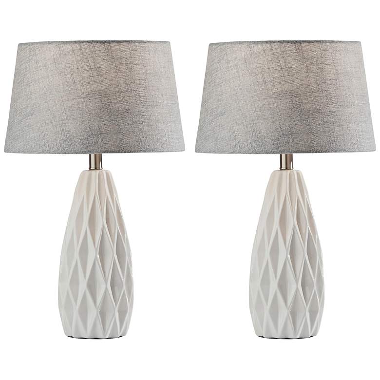 Joan White Geometric Ceramic Accent Table Lamps Set of 2