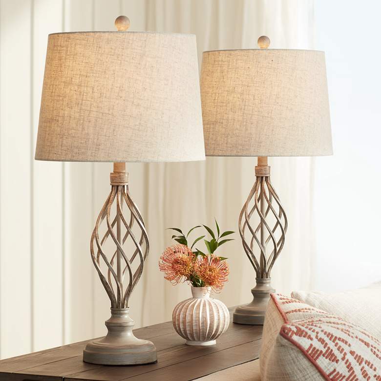 Annie Sand Iron Open Scroll Table Lamps by Franklin Iron Works - Set of 2