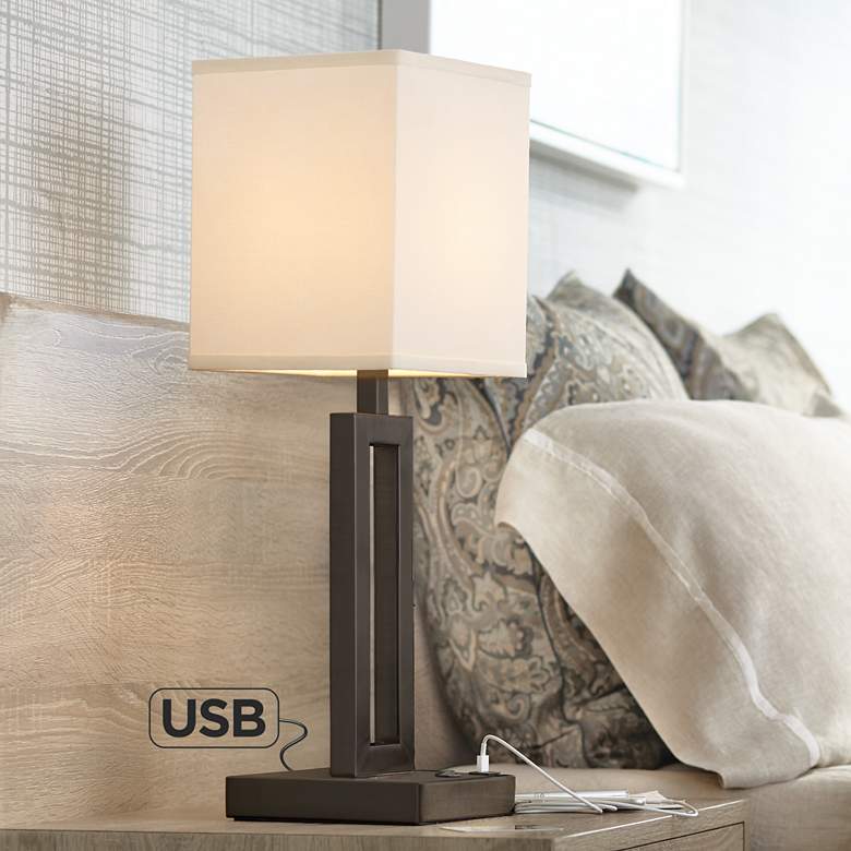 Dark Bronze Table Lamp with USB Port