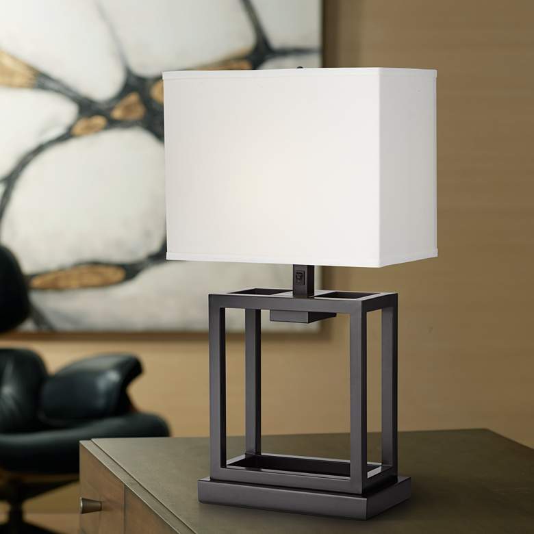 Wexler Open Cube Dark Bronze Metal Table Lamp