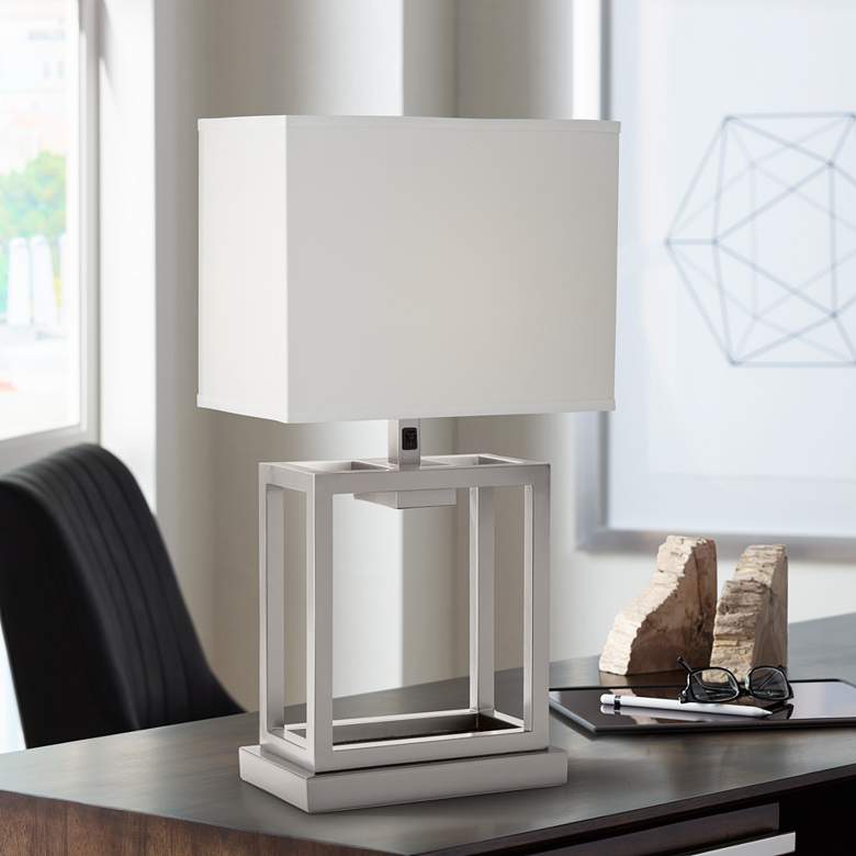 Wexler Cube Brushed Nickel Metal Table Lamp