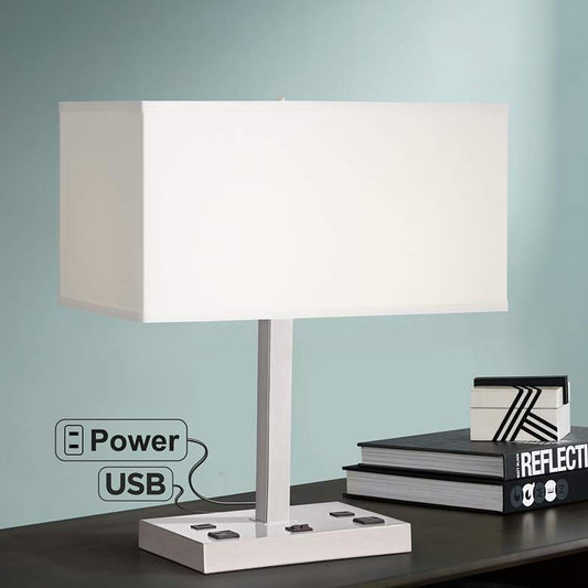 Jensen Nickel Accent Table Lamp with USB Ports and Outlets