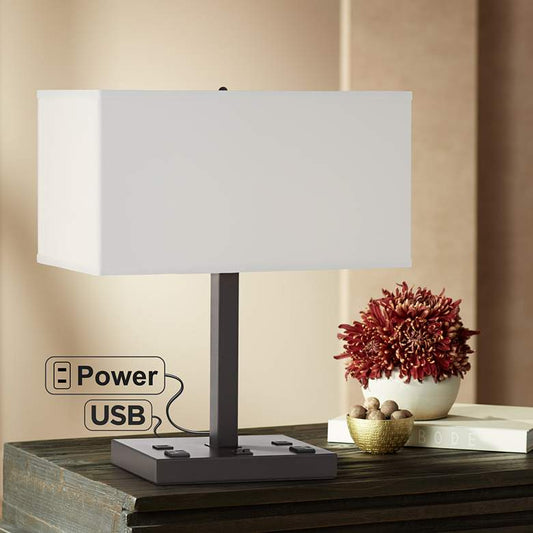 Jensen Dark Bronze Accent Table Lamp w/ USB Port and Outlet