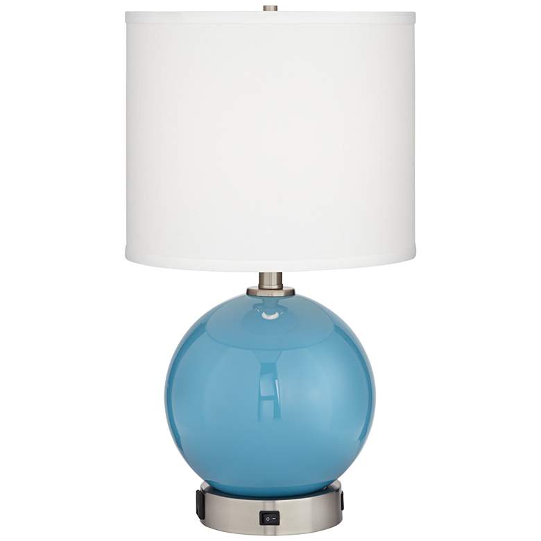 Aquarius Blue Glass Sphere USB Accent Table Lamp with Outlet