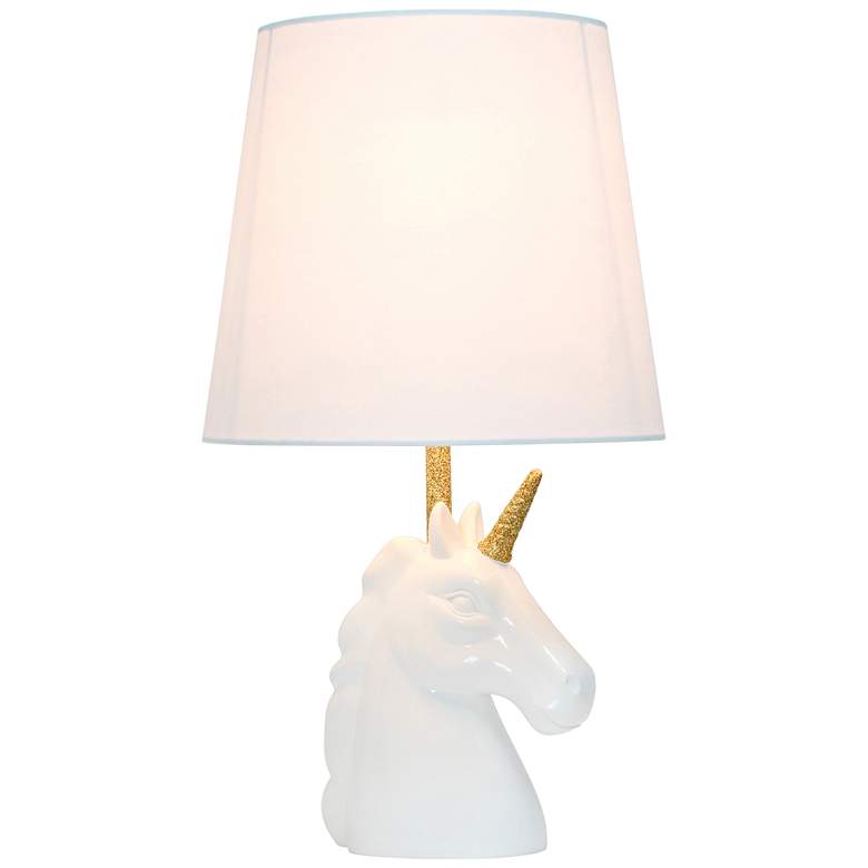 Simple Designs 16"H Sparkling Gold and White Unicorn Accent Table Lamp