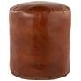 Cobbler Brown Leather Round Pouf Ottoman