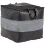 Cobbler Black Leather and Gray Canvas Pouf Ottoman