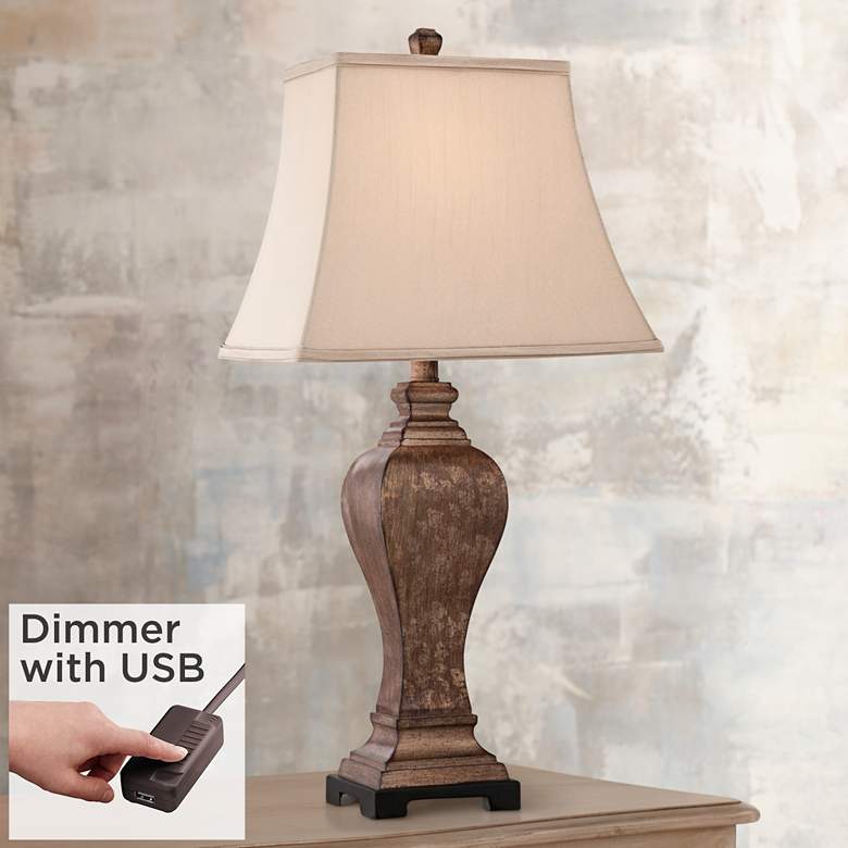 Edgar 29" High Bronze Table Lamp by Regency Hill with USB Cord Dimmer